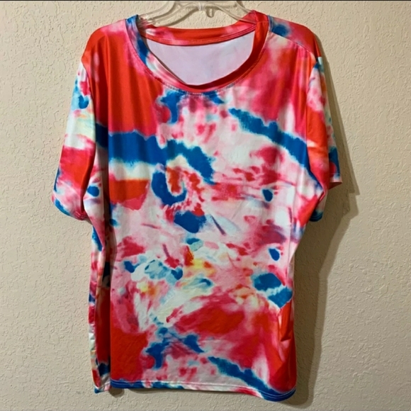 SHEIN Tops - Shein Pink & Blue Tie Dye Short Sleeve Tee Size 2X
